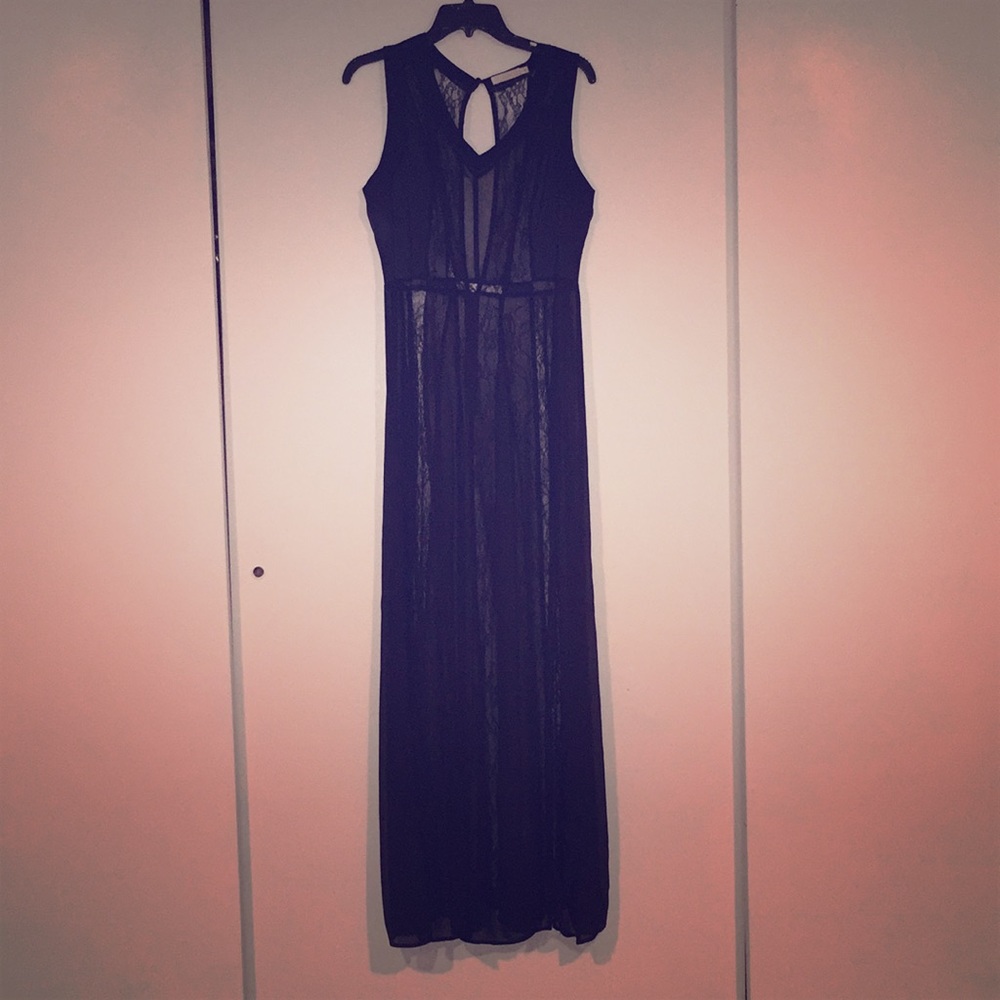 Black Sheer Lace Maxi Shell Dress